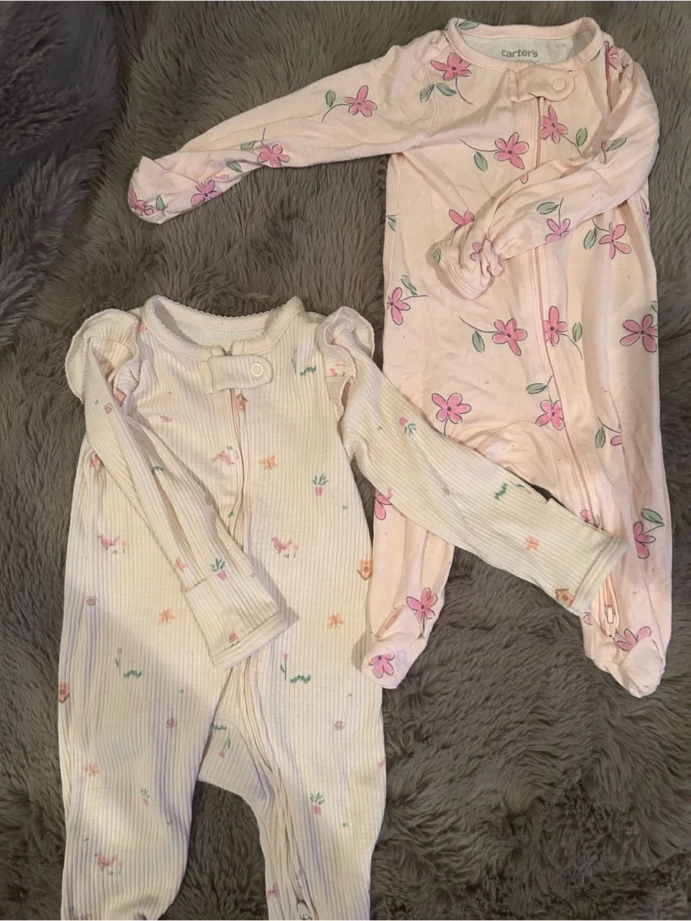 Carter's Light Pink and Cream Floral Footed One-Piece Set